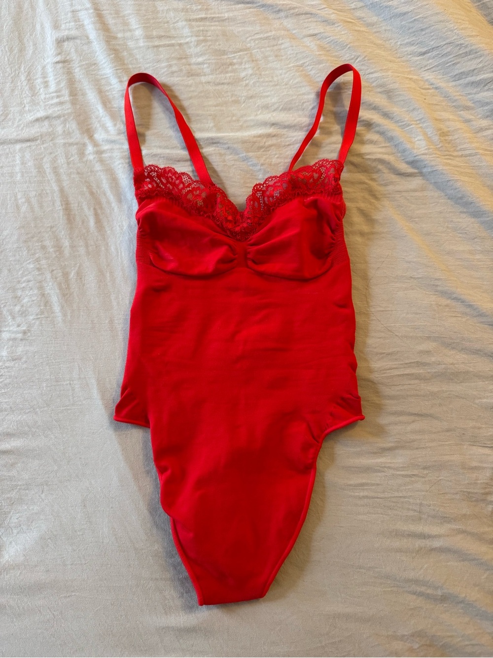 SKIMS Red Lace-Trim Bodysuit
